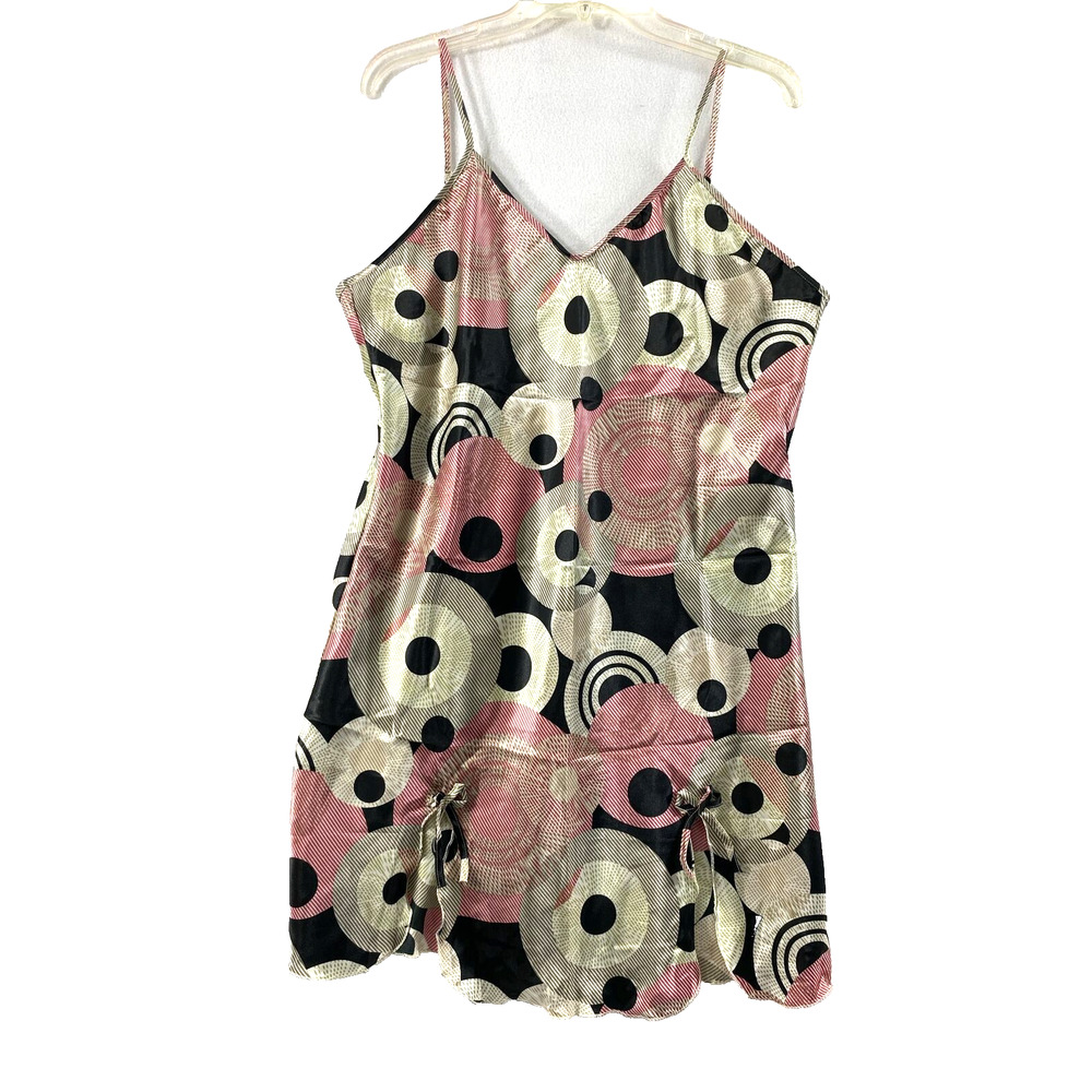 Happie Satin‎ Gown Womens XL Geo Print Negligee Short Sexy V Neck Chemise